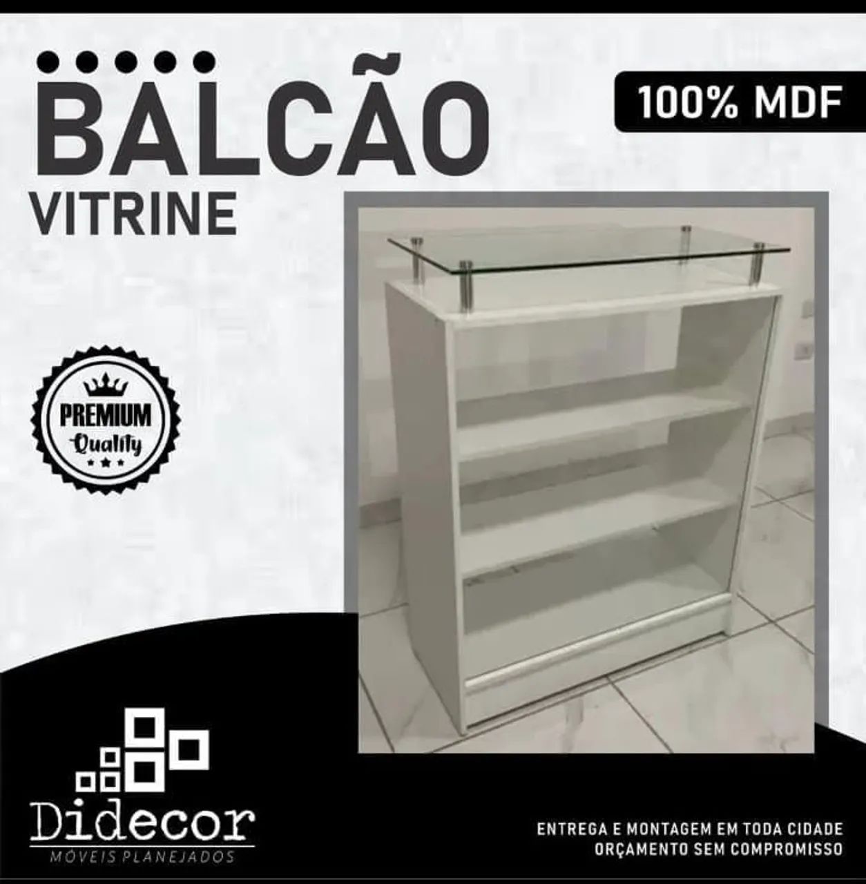 Balcão Vitrine em MDF Branco 