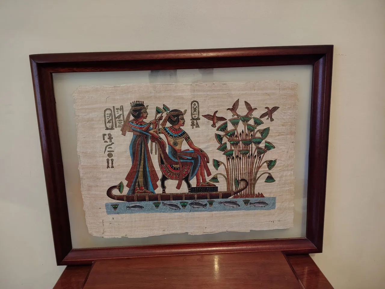 Quadros egípcios em papiro (moldura em mogno)