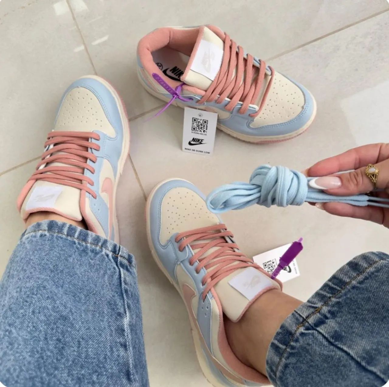 Nike Dunk Low Azul Bebê e Rosa  - Foto 3