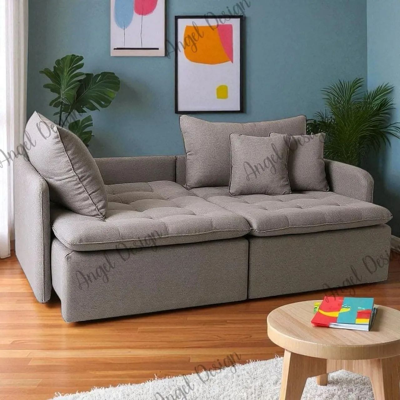 Sofá Modular Cinza Confortável e Elegante slim 