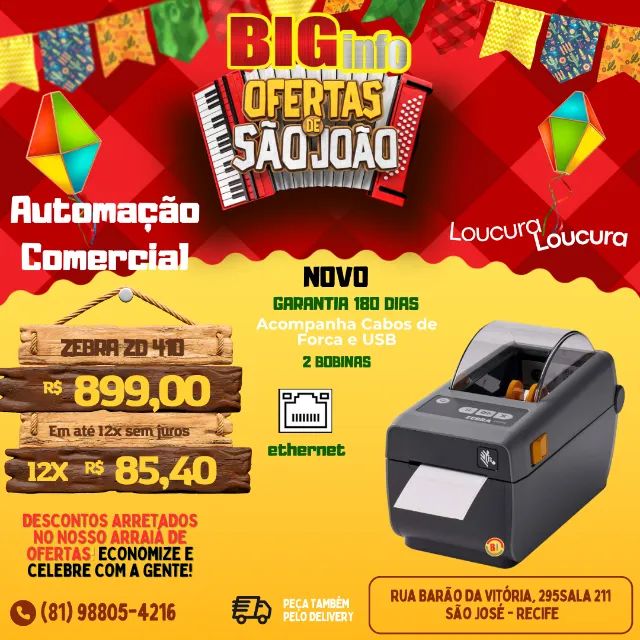 Impressora Termica de Etiquetas Portatil Zebra ZD 410 - 12x Garantia 