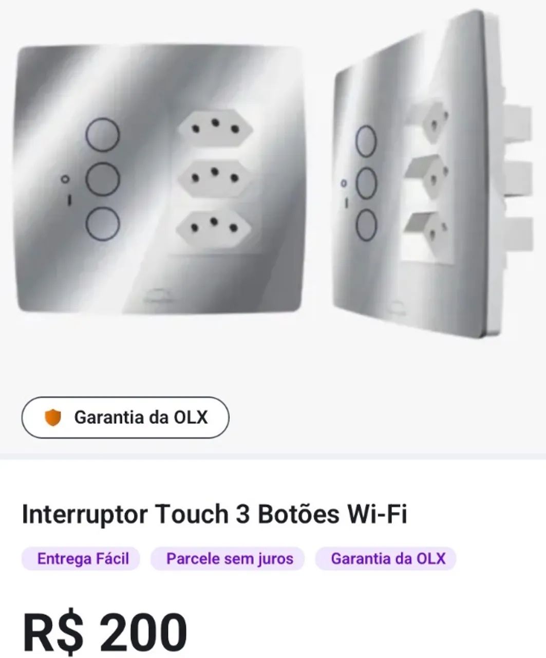 Interruptor Touch 3 Botões e 3 tomadas Wi-Fi