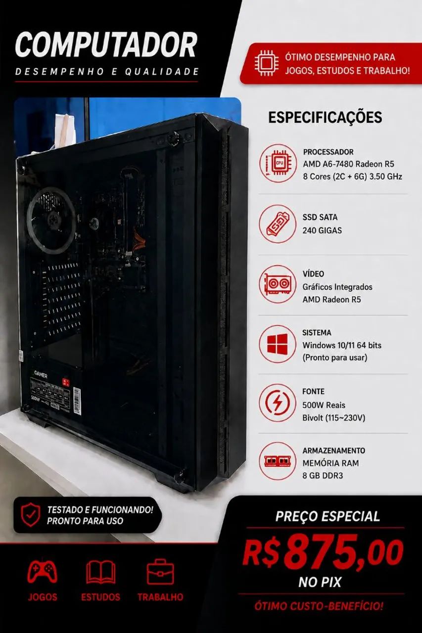 Computador escritório e estudo formatado e com boas configurações 