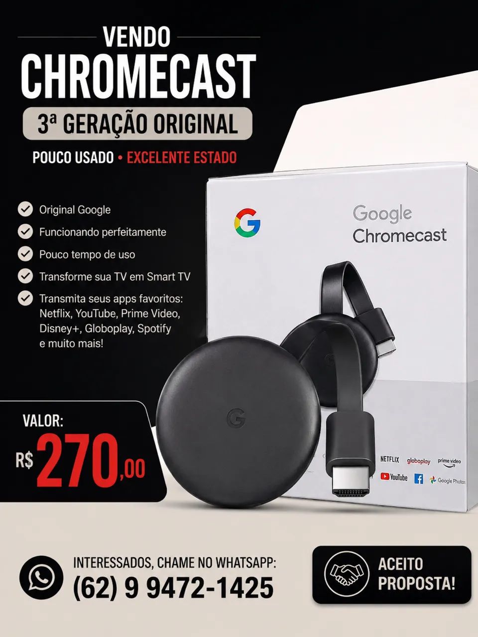 Chromecast 3ª Geração Original 