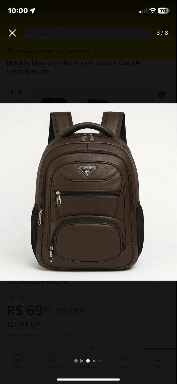 Mochila Couro Marrom 