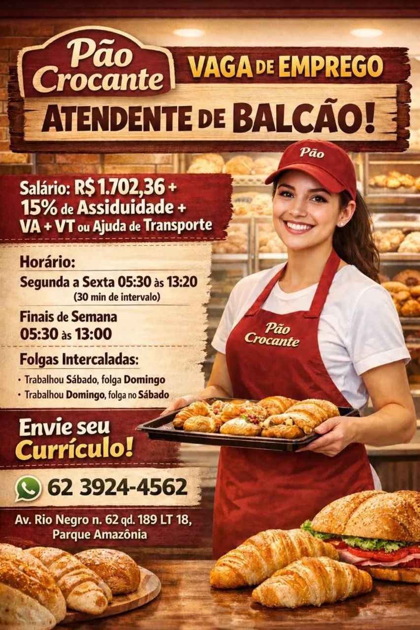 Vaga de emprego balcão panificadora 