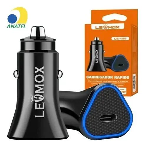 Carregador Veicular Turbo USB C 20W Lehmox Carregamento Rápido iPhone Android