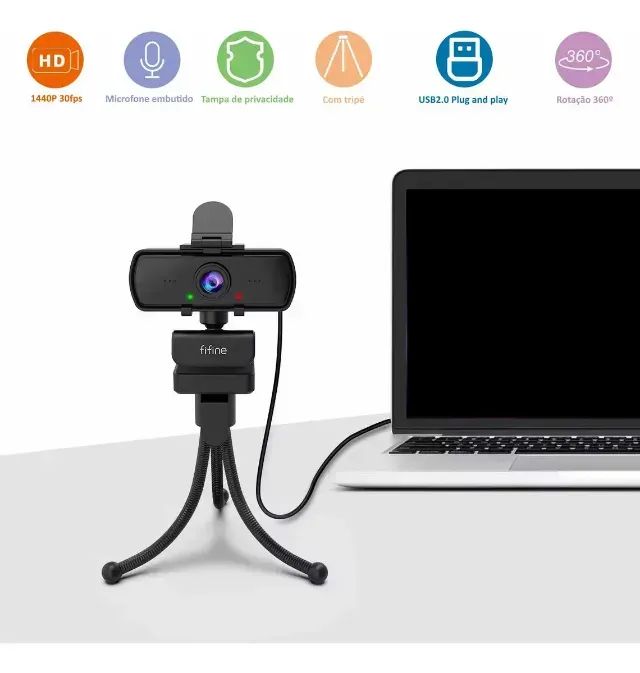 Webcam Fifine K420 HD 1440p 2k com Microfone e Tripé, alta qualidade de imagem - Foto 2