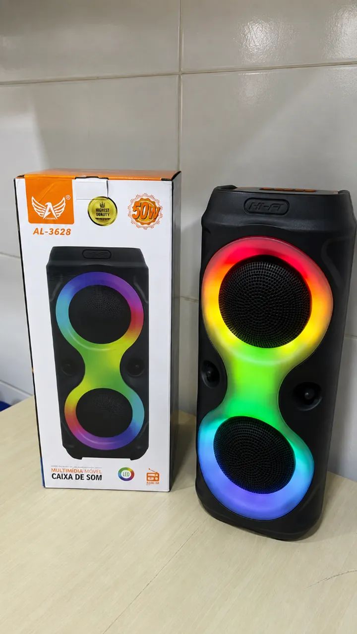 Caixa de som Portátil Bluetooth Com Led RGB