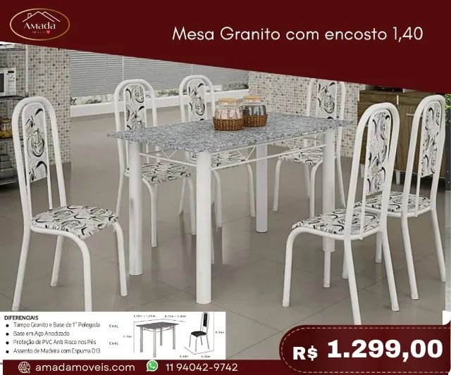 Mesa Granito com encosto 1,40 a pronta entrega 