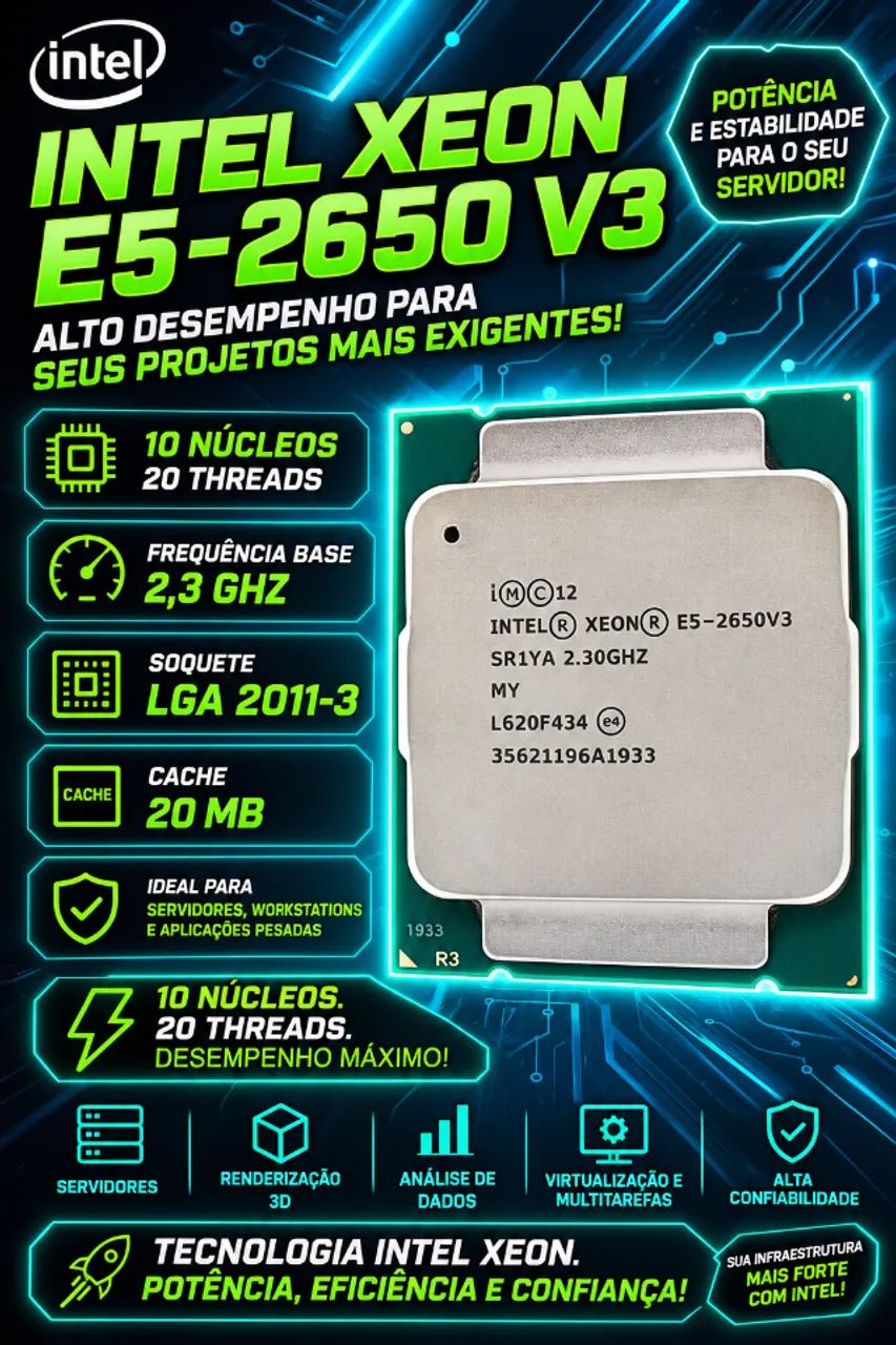 Processador Intel Xeon E5 2650 V3 2,3 Ghz 10 Núcleos & 20 Threads LGA 2011-3