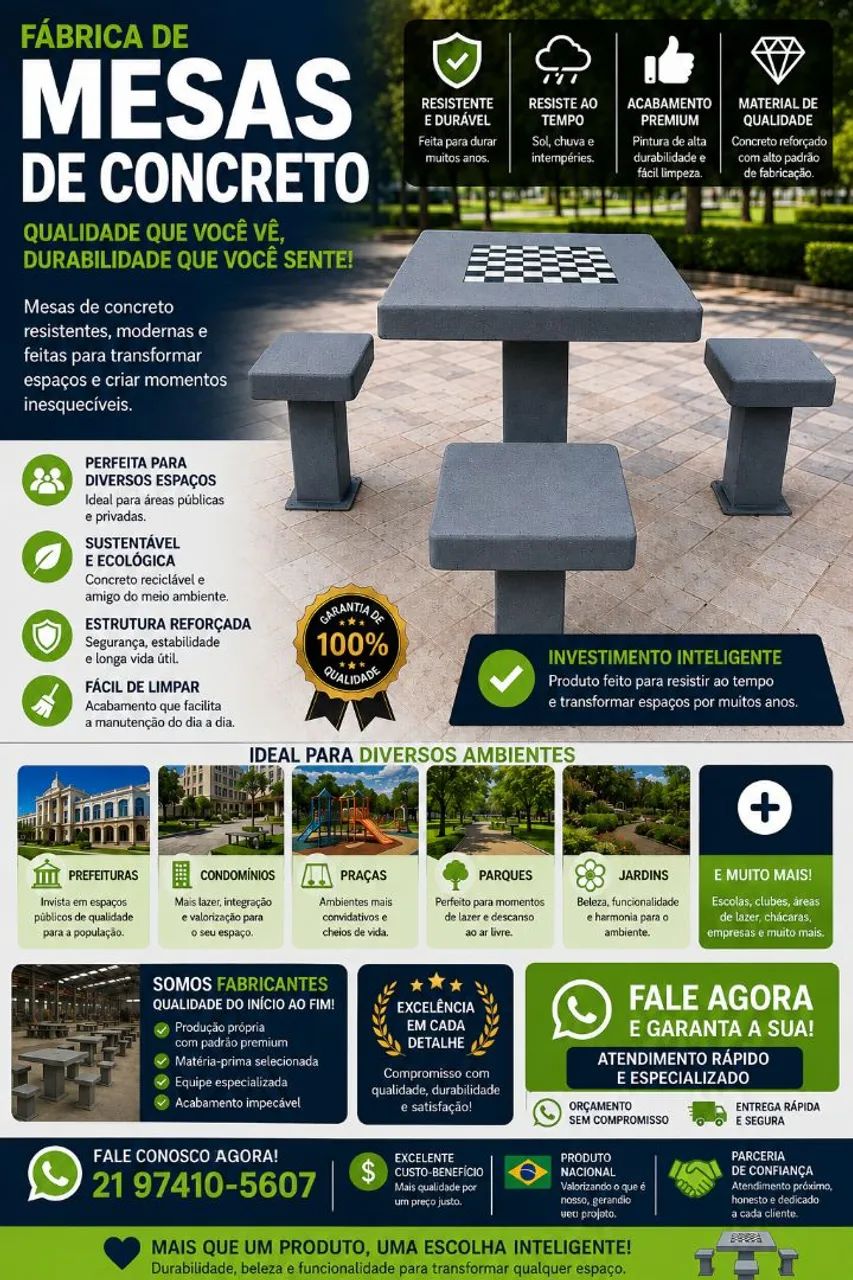 Conjunto de Mesa e Bancos de Concreto para Área Externa