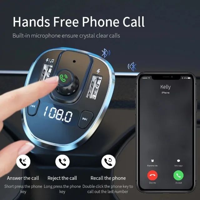 Carregador Turbo Essager F01 Bluetooth integrado, Modulador de FM, Transmissor para carros - Foto 4