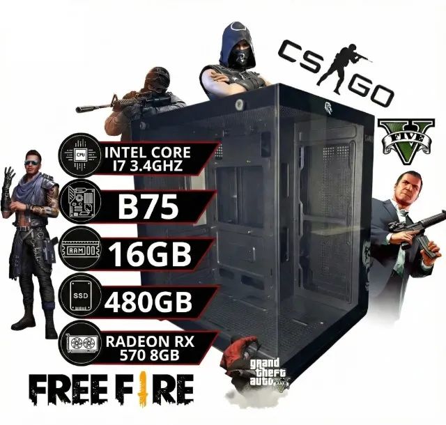 PC Gamer I7 RX 580 16 GB SSD 480