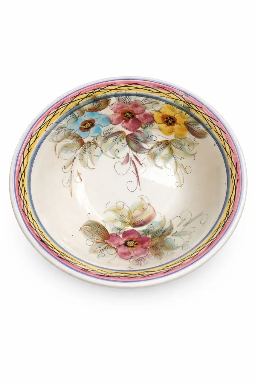 Prato de cerâmica floral pintado à mão