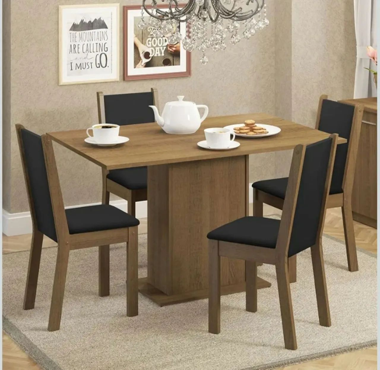 Mesa de jantar 4 cadeiras marrom e preta - Foto 2