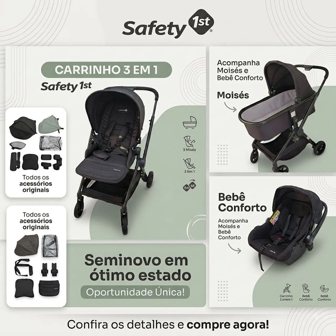 Carrinho de bebê 3 em 1