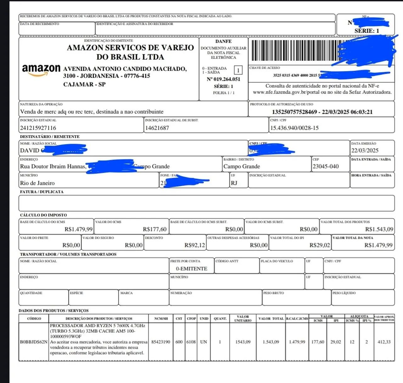 Ryzen 5 7600X AM5 - NF Amazon - Garantia 23/03 - Impecável (LEIA) - Foto 6