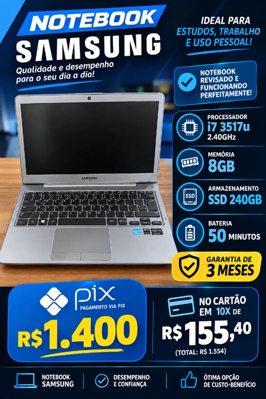 Notebook Samsung i7 3517u + 8GB Ram + 240GB SSD  - Com Garantia