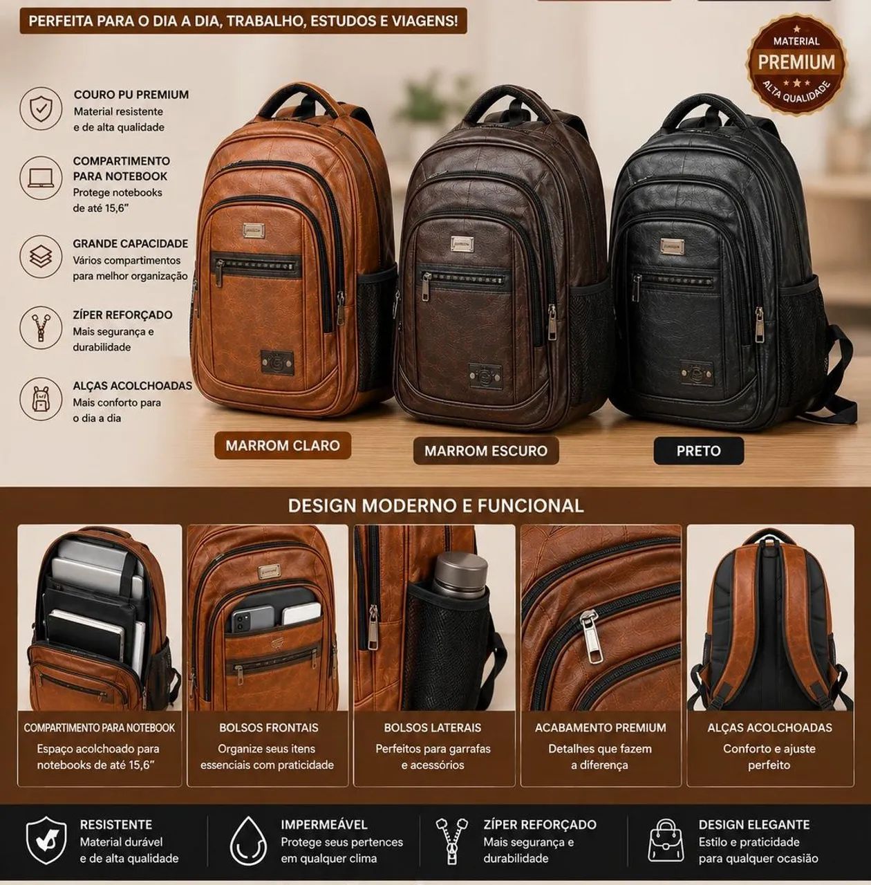 Mochilas de couro premium
