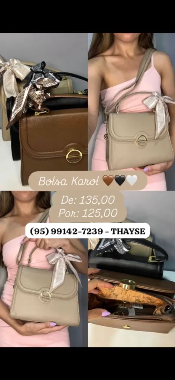 Bolsa Feminina Karol Alça Dupla Transversal e de Mão Elegante Marrom Preto ou Creme