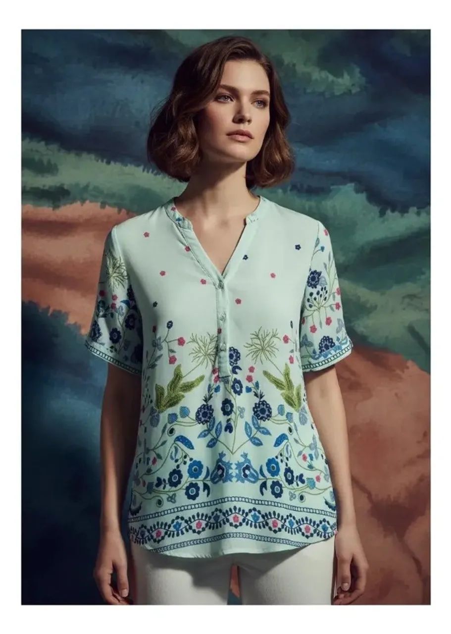blusa feminina em viscose estampada lolalotta - Foto 4