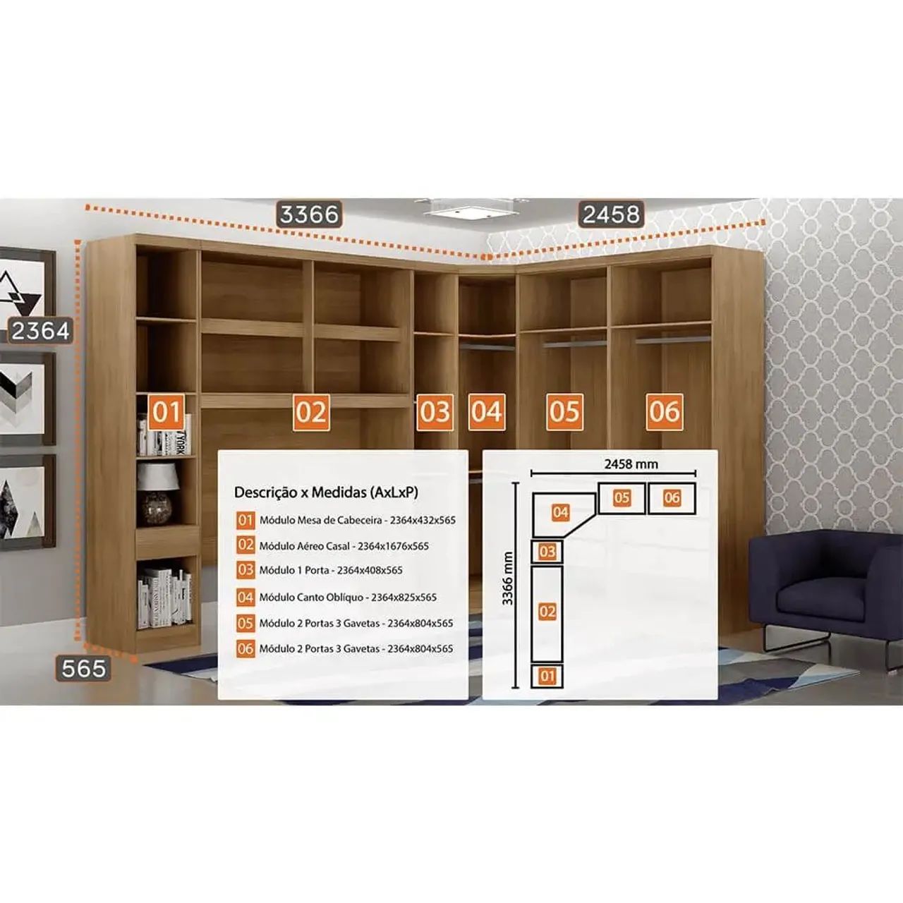 Quarto roupeiro modulado casal - Foto 3