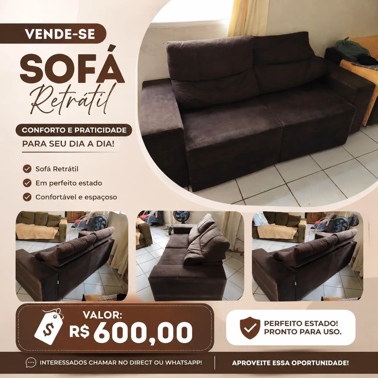 SOFÁ RETRÁTIL E RECLINÁVEL - CONFORTO E ELEGÂNCIA!