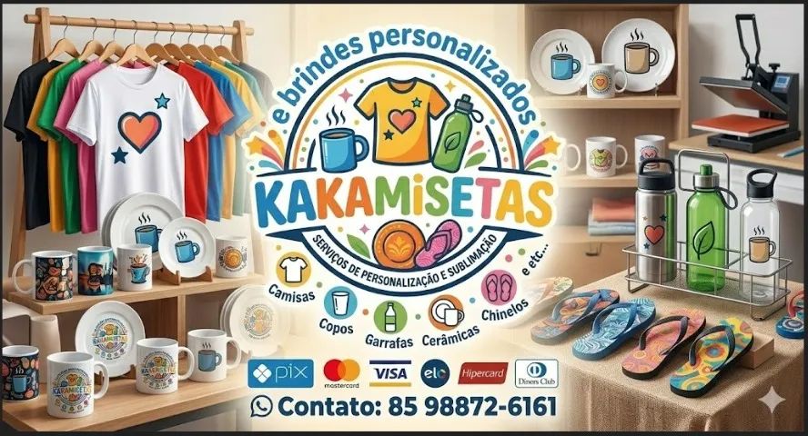kaka misetas e brindes: camisas, copos, garrafas, cerâmicas etc. personalizados