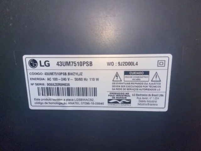 Smart tv LG LG 43UM7510PSB retirada peças 