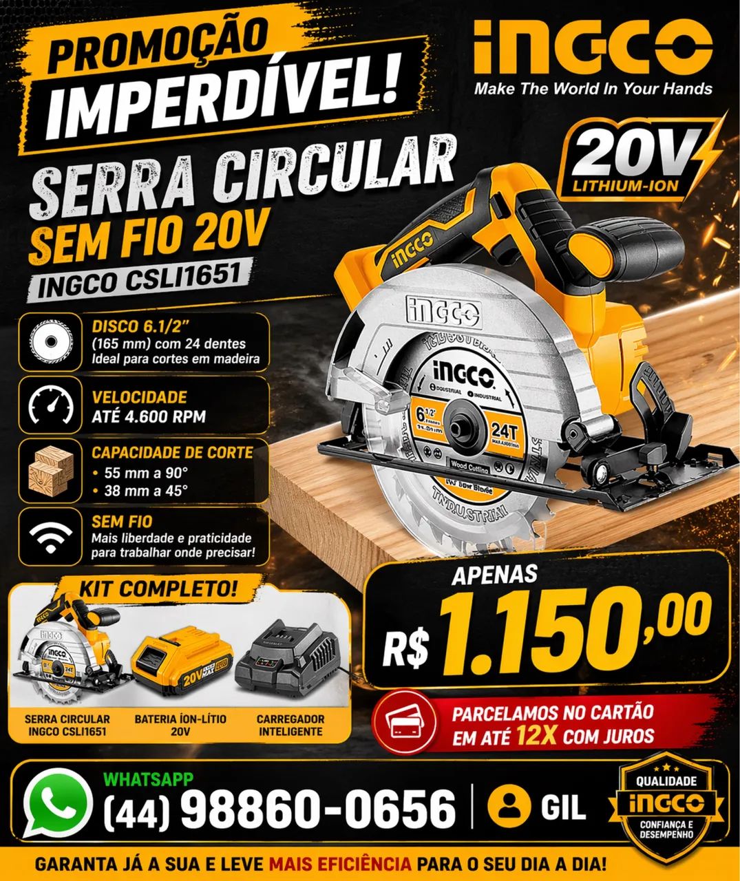 Serra circular INGCO a bateria 