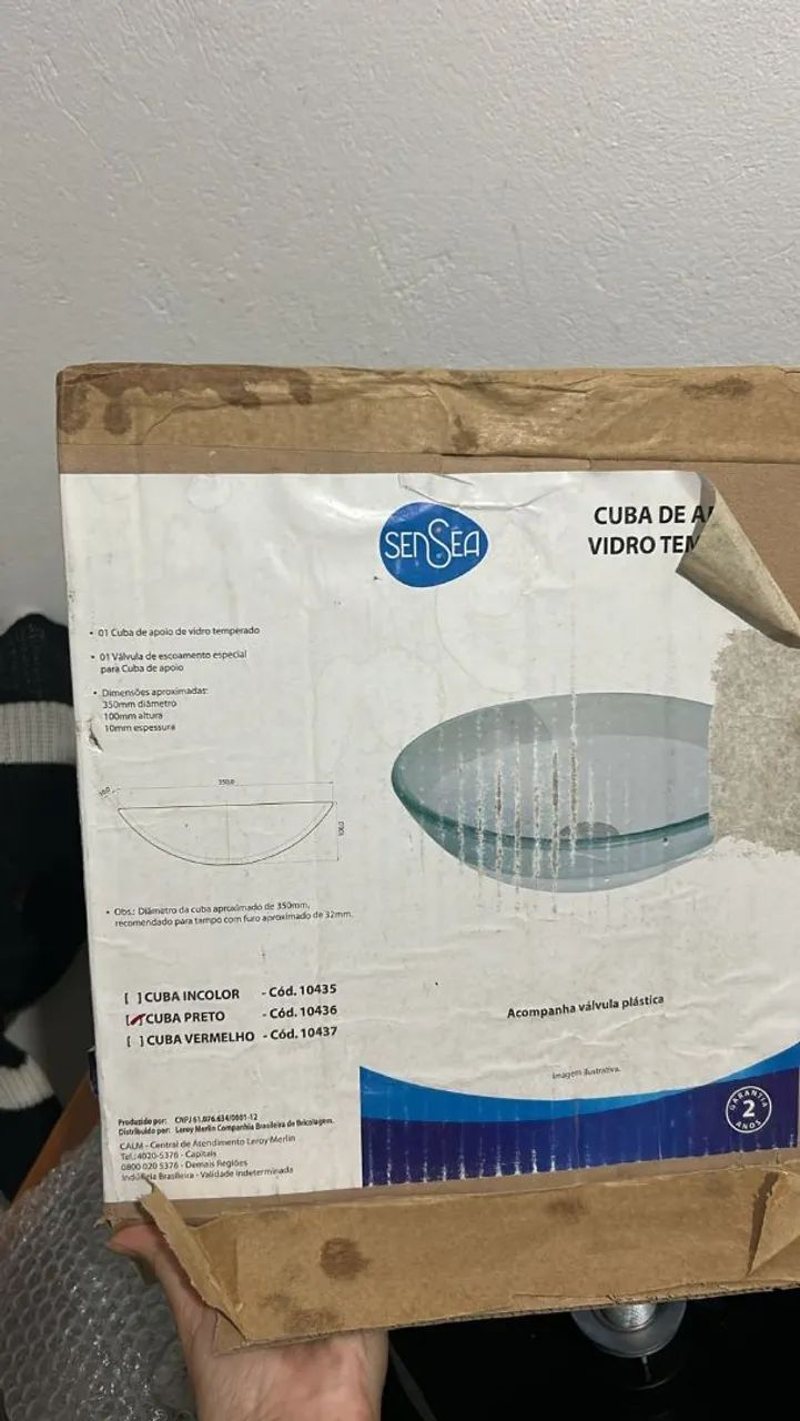 cuba de apoio de vidro temperado da marca Sensea  Preta com válvula - Foto 2
