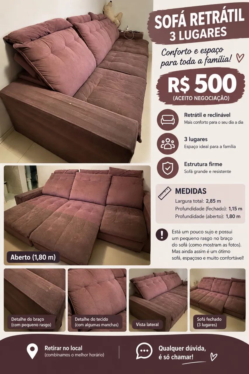 Vendo sofá retrátil  3 lugares  - Foto 2