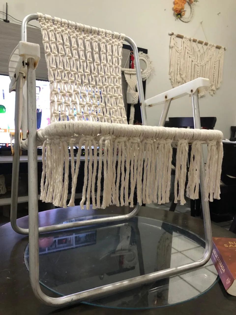Cadeira de praia em macramé 
