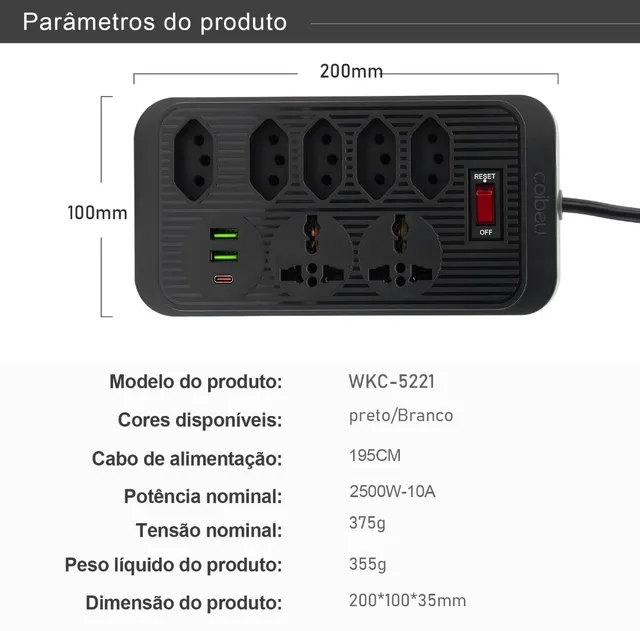 Extensão energia com USB