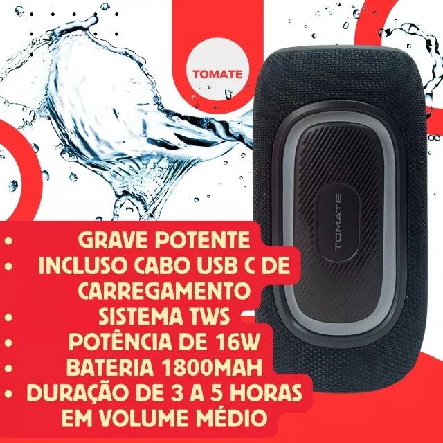 Caixa De Som Bluetooth 16w Recarregavel Rgb Tomate Resistente À Água - Loja Natan Abreu - Foto 3