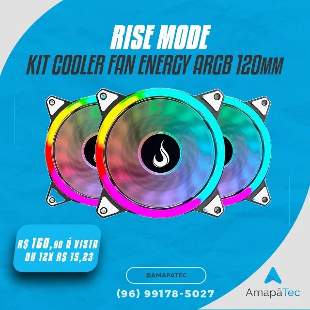 Cooler Fan Rise Mode Energy 3 Unidades 120mm Argb Preto