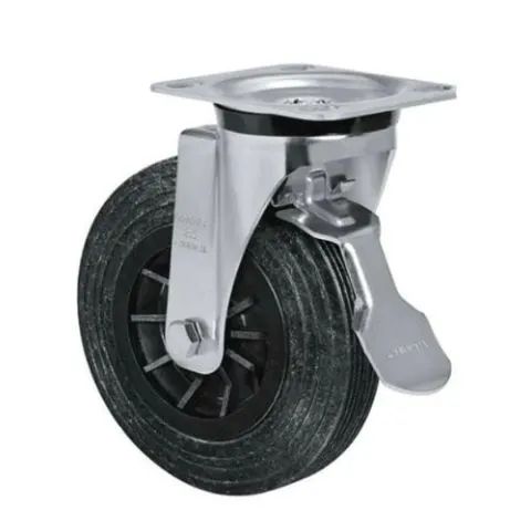 RODÍZIO GIRATÓRIO COM FREIO BORRACHA MACIA 8'' X 2'' 150KG SCHIOPPA