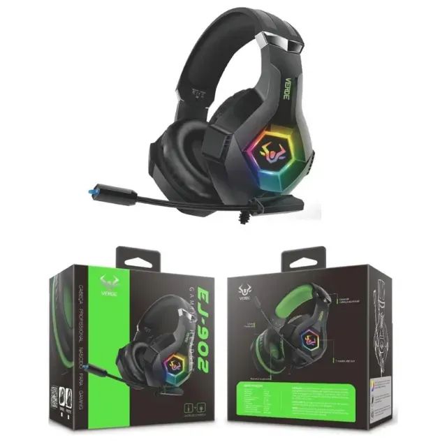Lacrado   Headset Gaming com Luz Led e Microfone VERDE EJ-902