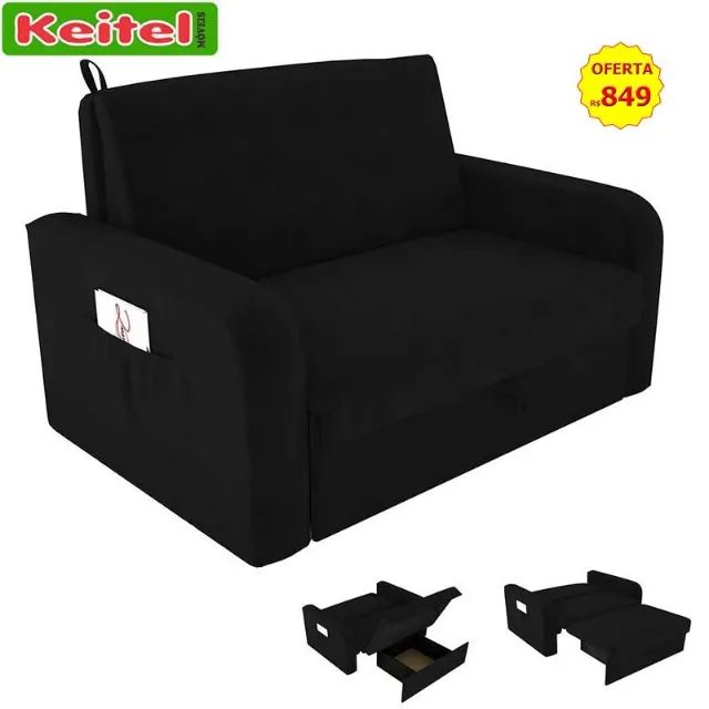 Sofá Cama Daiane Com Baú Tecido Cor Black