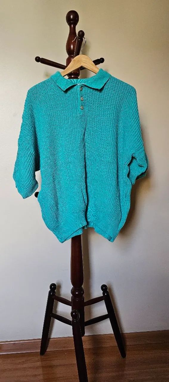 Camisa de Tricô Azul Turquesa Vintage - Foto 2