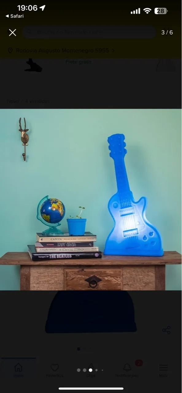 Luminária Guitarra Azul Rock Divertida De Mesa Bivolt Abajur