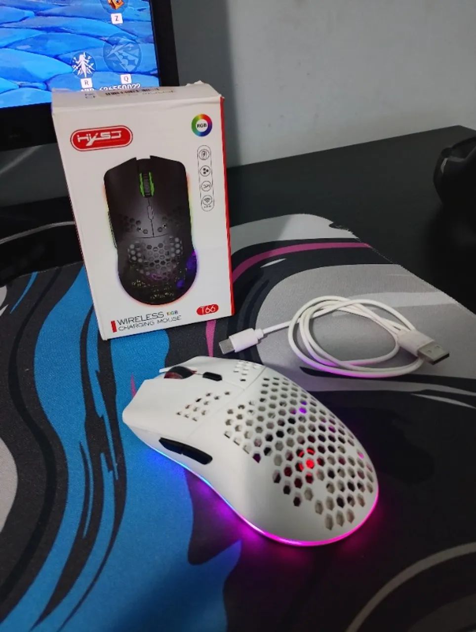 Mouse Gamer Wireless HXSJ T66 RGB White, 2.4G, 800-1600-2400-3600 DPI