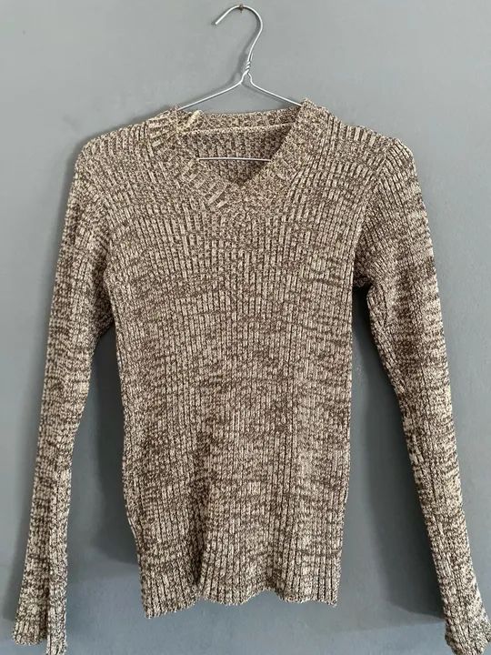 blusa lã marron e cinza  p seminova 