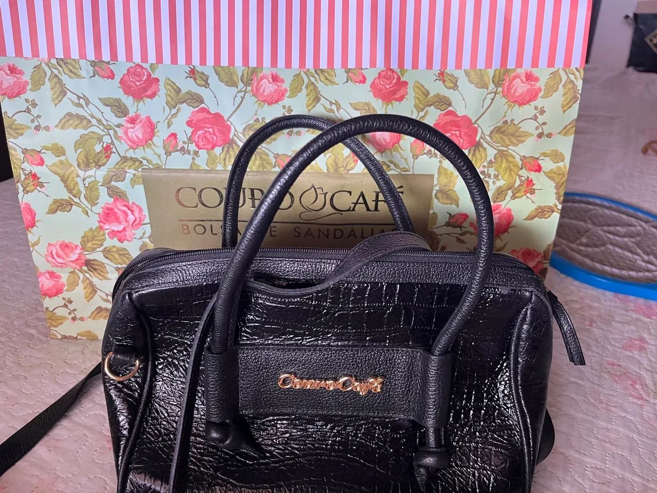 Bolsa de mão Couro Café Preta