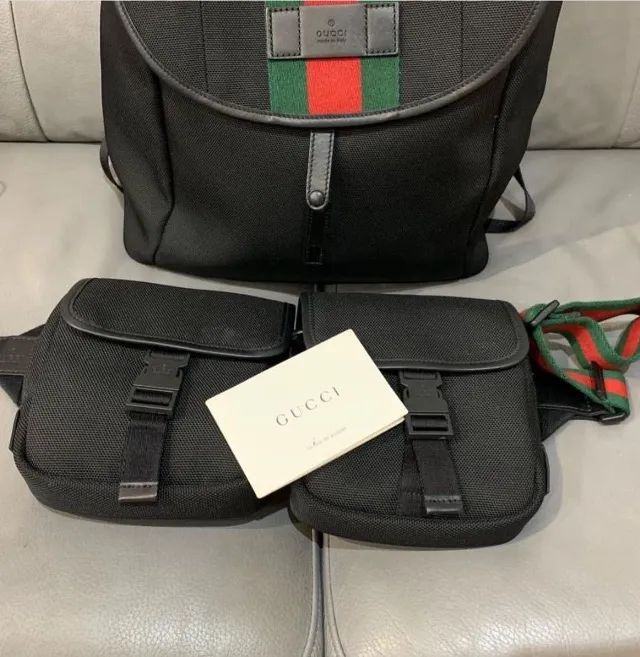 gucci web double pocket techno canvas com bolsos removíveis - Foto 2