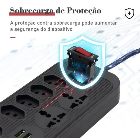 Extensão tomada,filtro de linha, regua usb,plug,tomadas de energia, 10A 2 metros - Foto 3