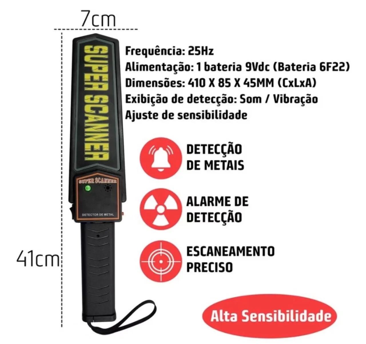 Detector de Metal Portátil Super Scanner com bateria  - Foto 5