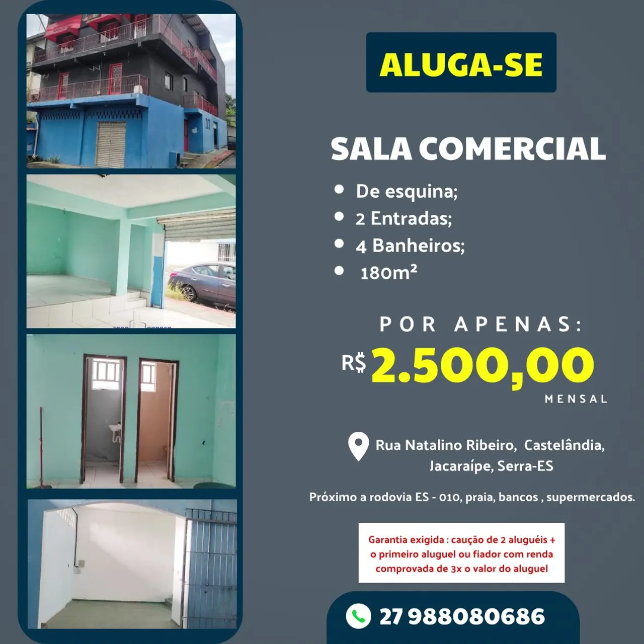 Sala comercial de esquina com duas entradas em Jacaraípe, Serra-ES