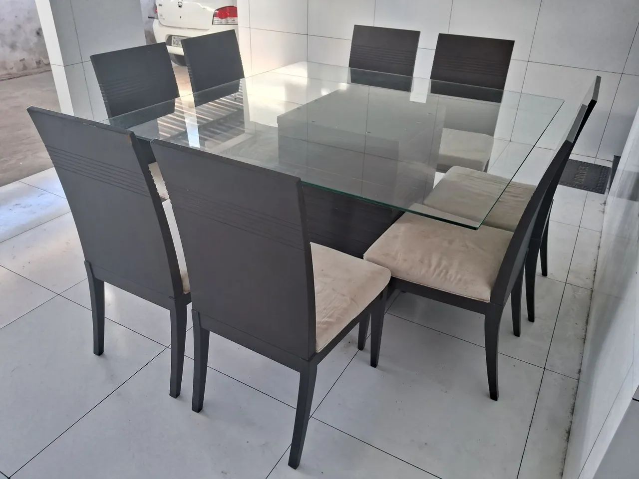 MESA TAMPA DE VIDRO 8 CADEIRAS 1500